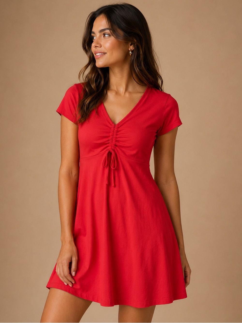 Arizona Jean Co Red Ruched Front Fit & Flare Dress Size S